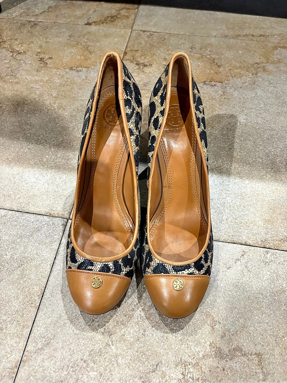 Tory Burch Ethel Leopard Print Block Heel Pump Brown & Black
